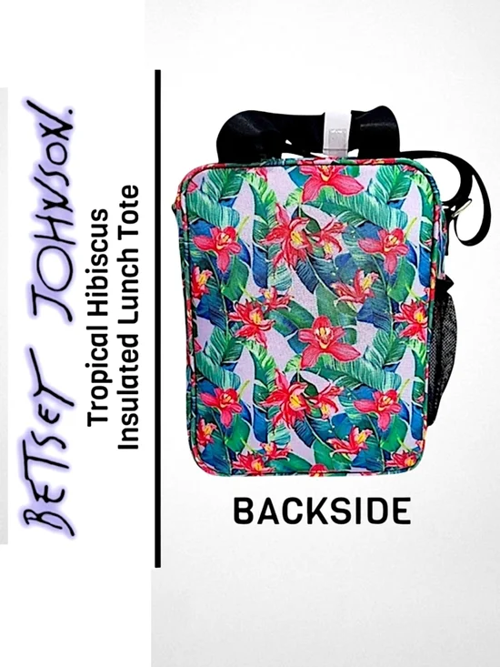 Betsey Johnson Tropical Hibiscus Lunch Tote Pink And Green Insulated - Picture 4 of 6